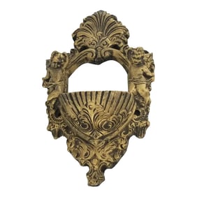 Vintage Gilded Italian Cherub Wall Pocket- Regency Tutti Plaque Wall Decor