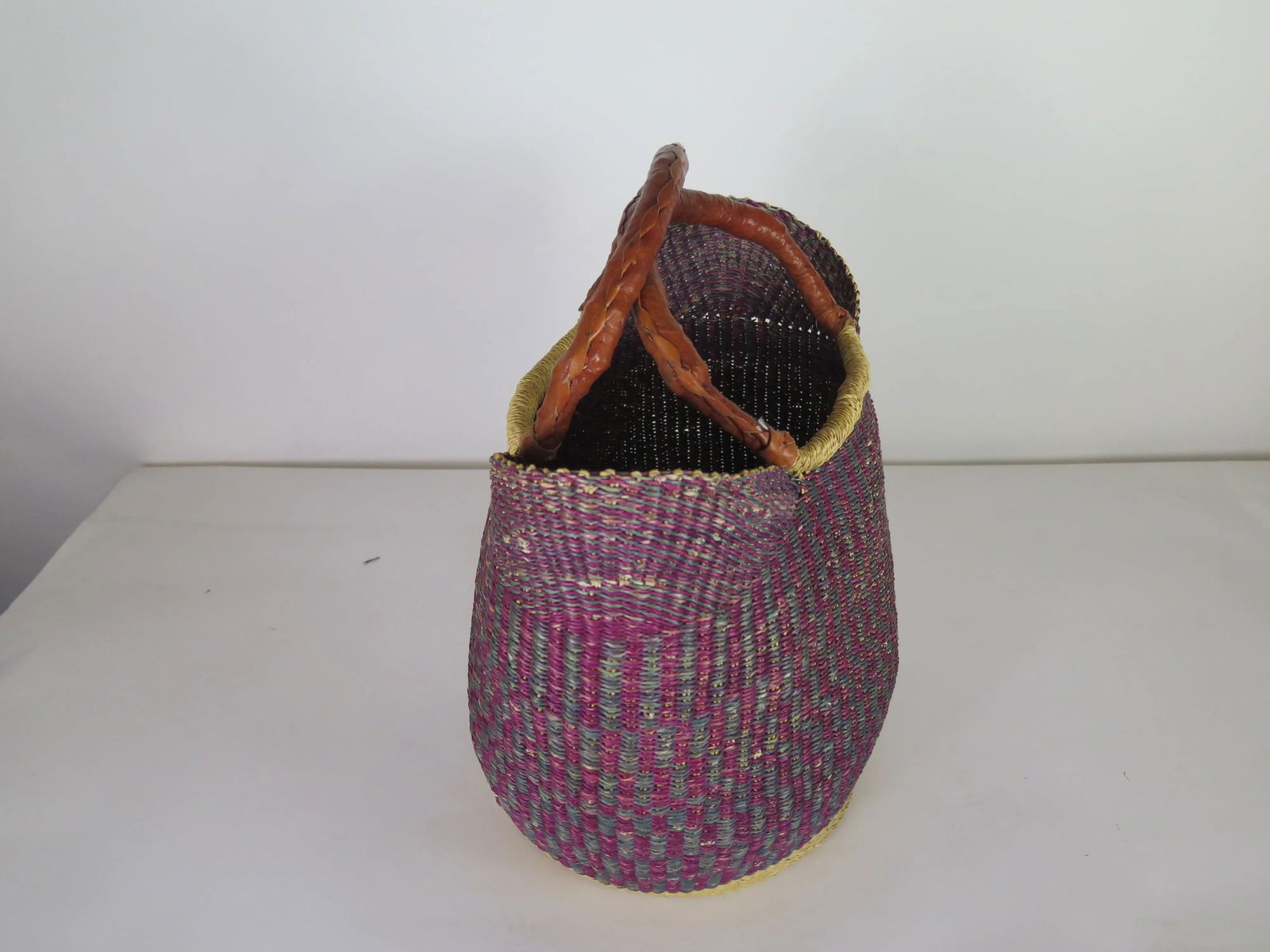 Purple and Green Handcrafted African Basket - 2