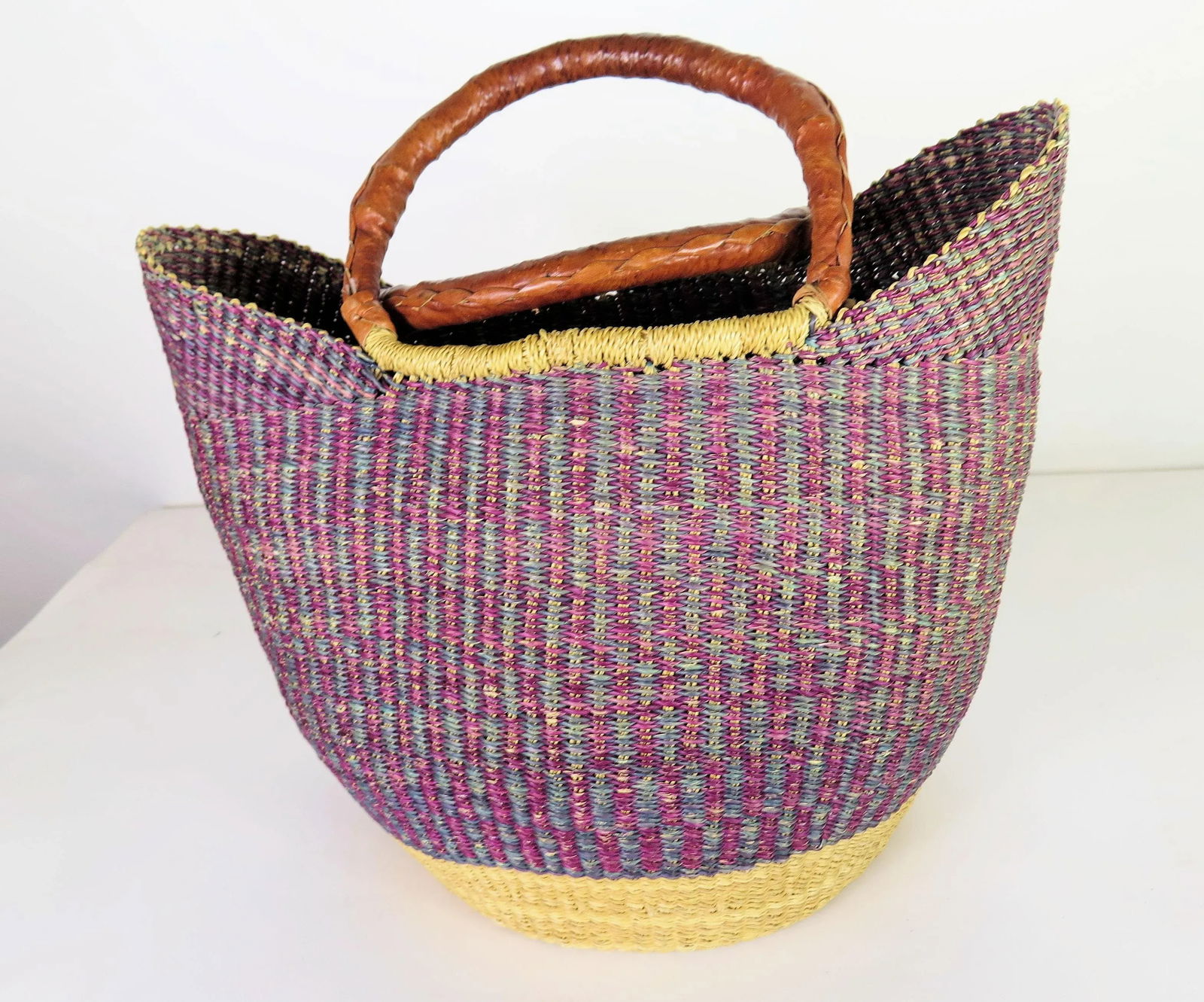 Purple and Green Handcrafted African Basket - 5
