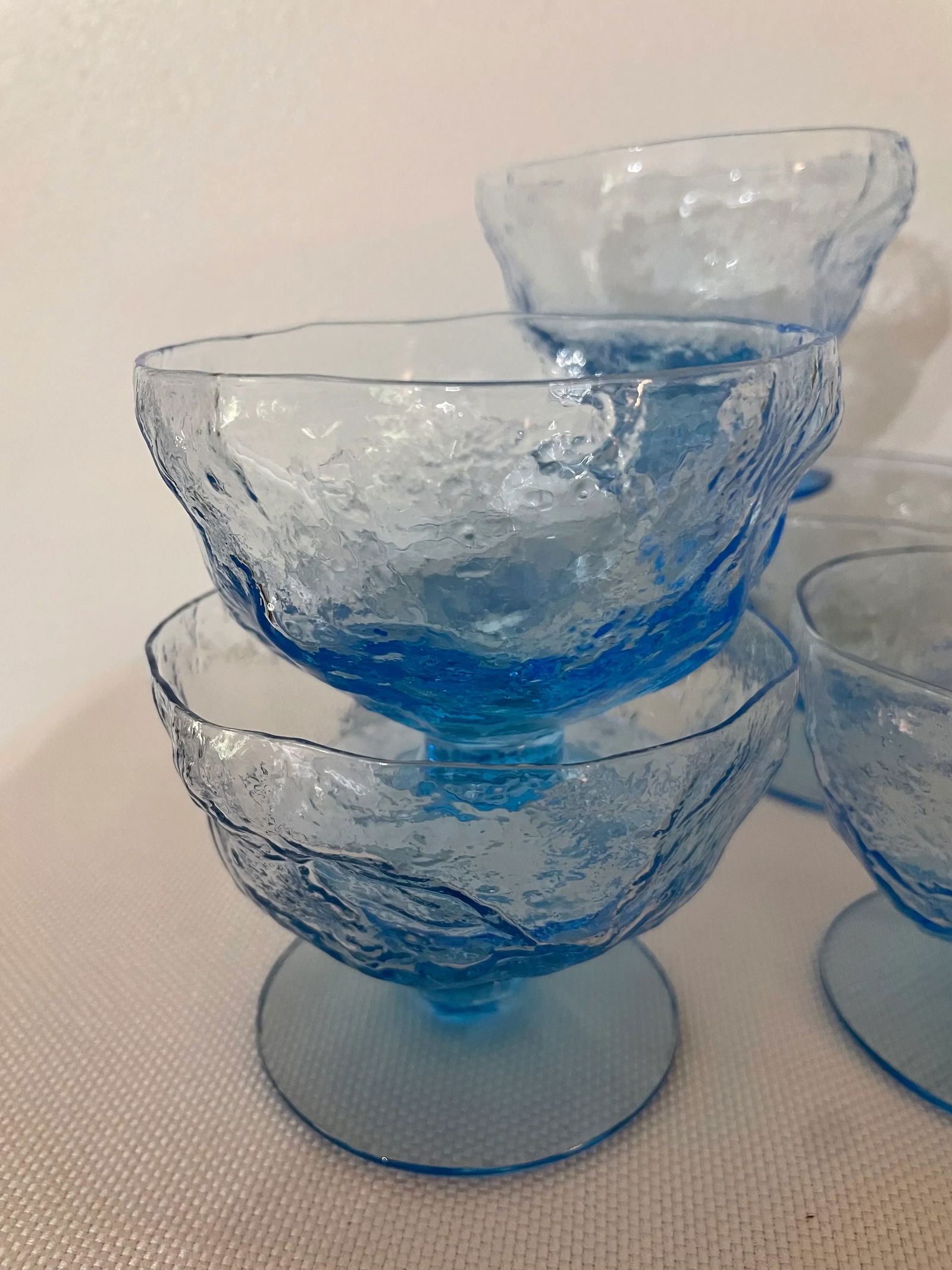 1960's Morgantown Crinkle Blue Tall Sherbet Glasses- Set of 6 - 7