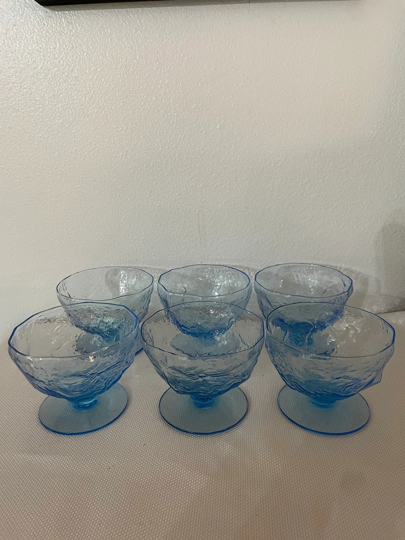 1960's Morgantown Crinkle Blue Tall Sherbet Glasses- Set of 6 - 8