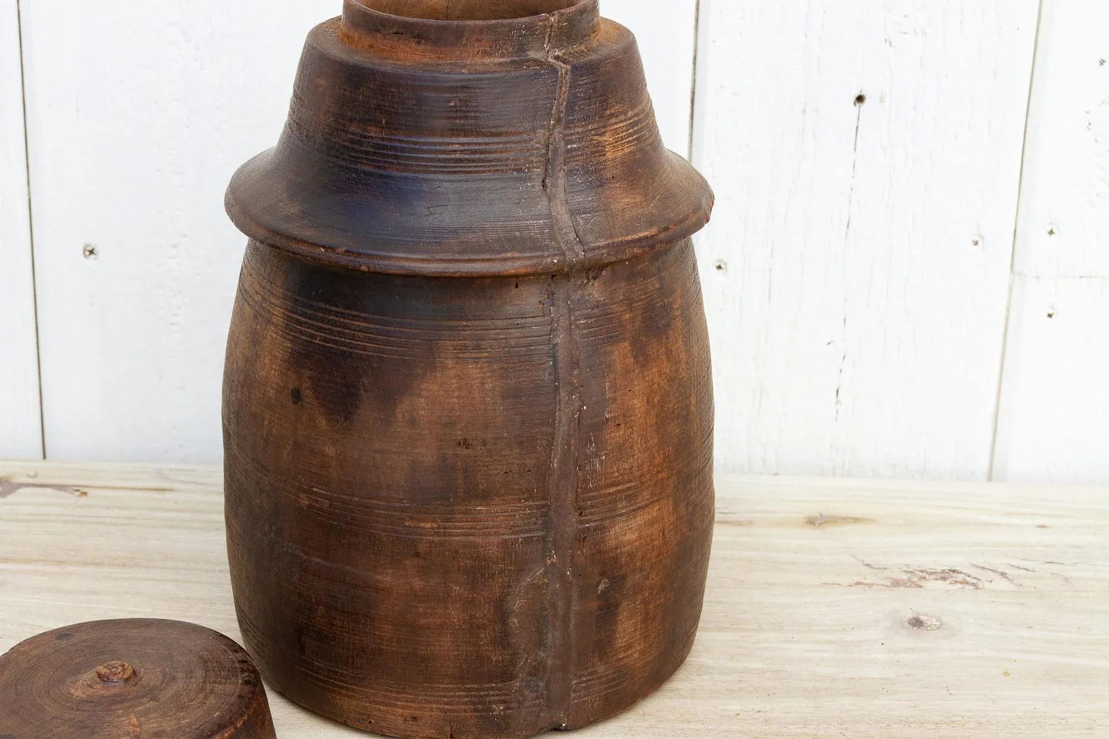 Antique Rustic Lidded Nepalese Food Jar - 8