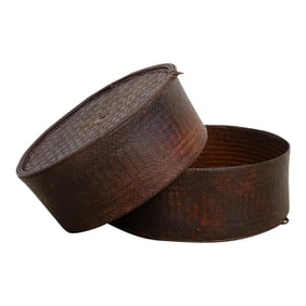 19th Century Round Akha Tribe Woven Basket