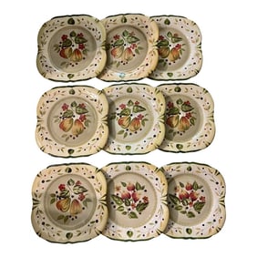 Tuscany Style Ceramic Plates -Green Fruit/Floral - Set of 9