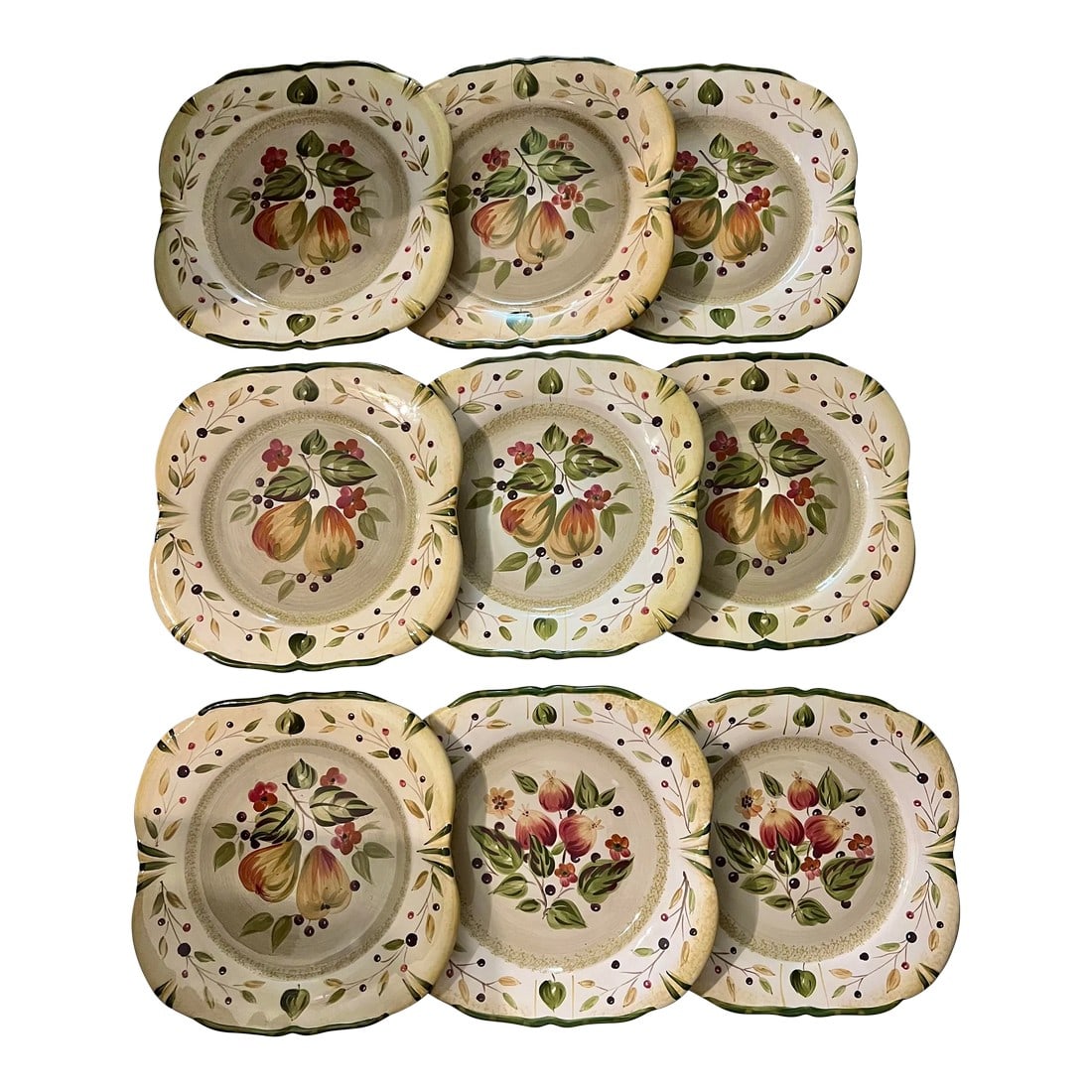 Tuscany Style Ceramic Plates -Green Fruit/Floral - Set of 9 (1 of 8)