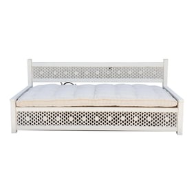 Large Hand-Carved Floral Jali White Daybed Sofa