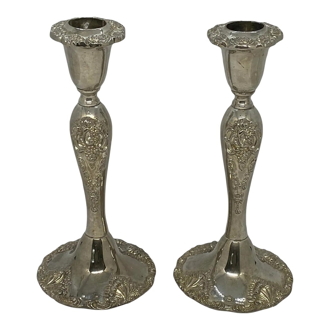 Mid 20th Century Godinger Silverplate Candlestick Holders With Baroque Grapevine Design - a Pair (1 of 13)