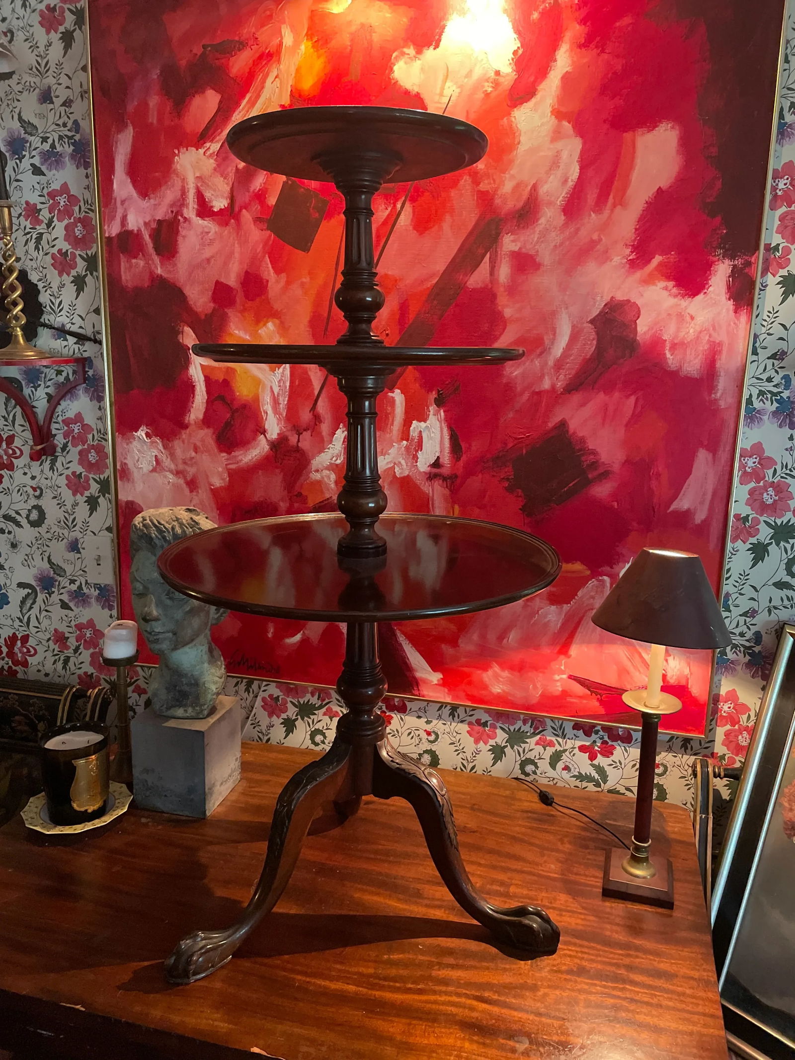 Irwin Furniture Company Dumb Waiter Mahogany Three Tier Silent Butler With Claw Feet - 9