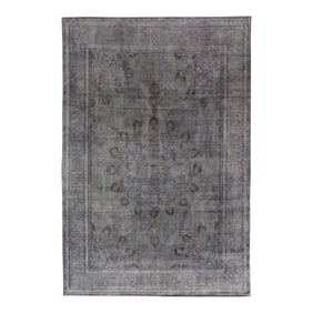 1960s Vintage Persian Distressed Handmade Medallion Gray Wool Rug