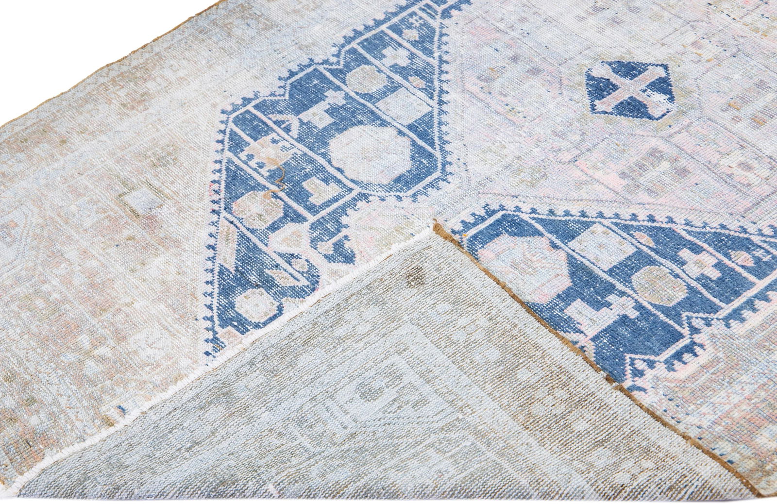 1960s Vintage Persian Hamadan Distressed Navy Blue Handmade Medallion Wool Rug - 2