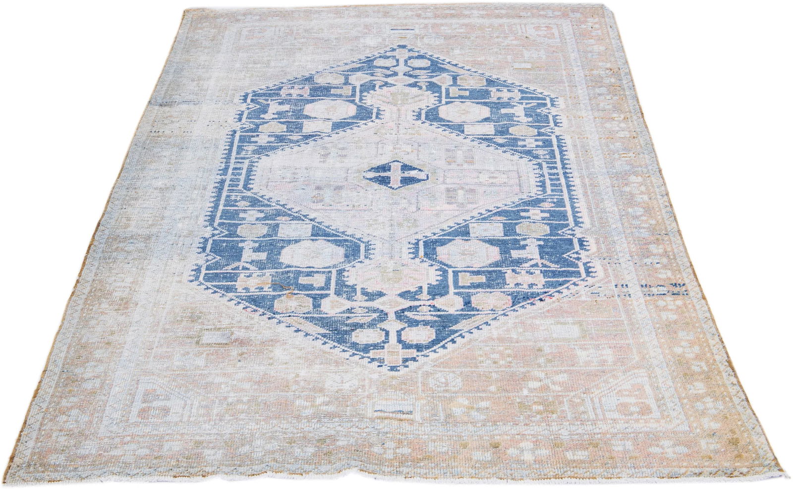 1960s Vintage Persian Hamadan Distressed Navy Blue Handmade Medallion Wool Rug - 3