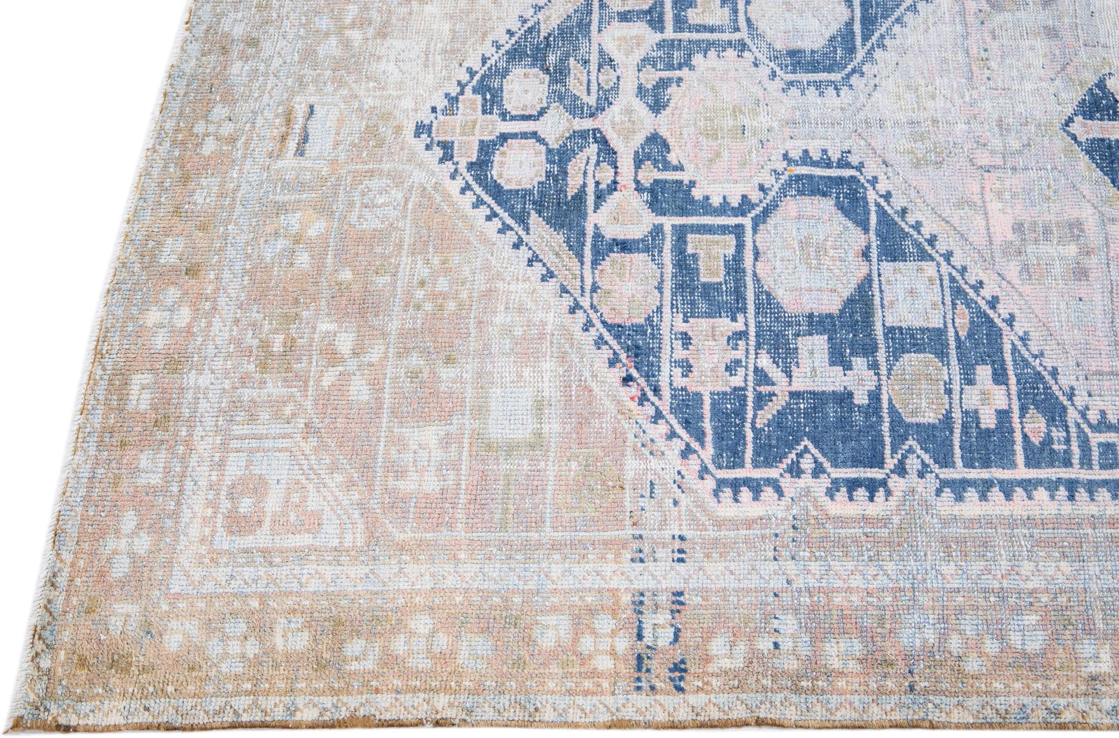1960s Vintage Persian Hamadan Distressed Navy Blue Handmade Medallion Wool Rug - 4