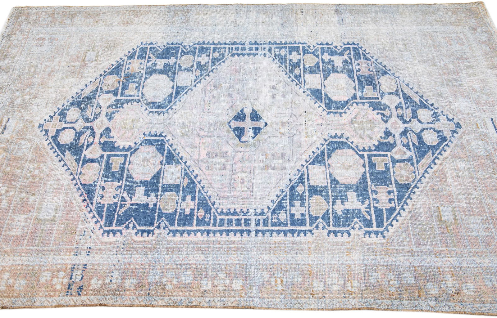 1960s Vintage Persian Hamadan Distressed Navy Blue Handmade Medallion Wool Rug - 5