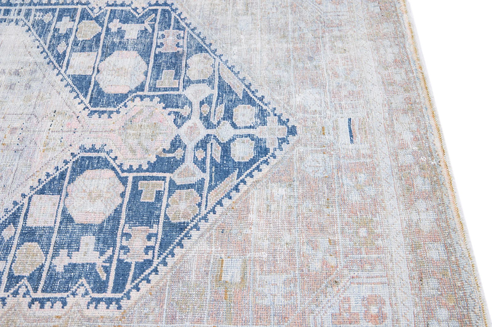 1960s Vintage Persian Hamadan Distressed Navy Blue Handmade Medallion Wool Rug - 6