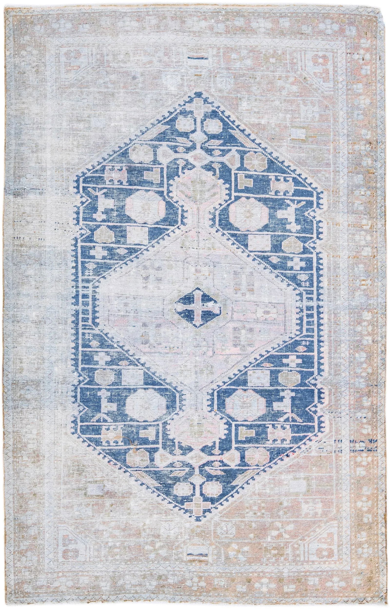 1960s Vintage Persian Hamadan Distressed Navy Blue Handmade Medallion Wool Rug - 8