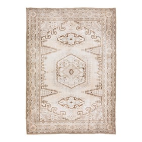1960s Vintage Persian Handmade Medallion Beige Wool Rug