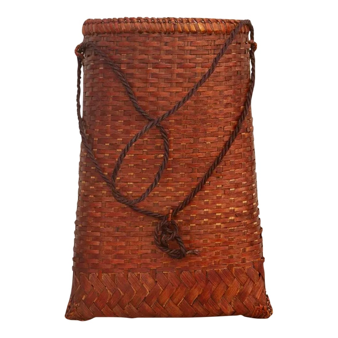 Vintage Finely Woven Farm Basket: A charming mid-century finely woven basket from Thailand. This vintage basket was originally was used to store tea leaves and is made from rattan. It features a finely woven decorative work all around