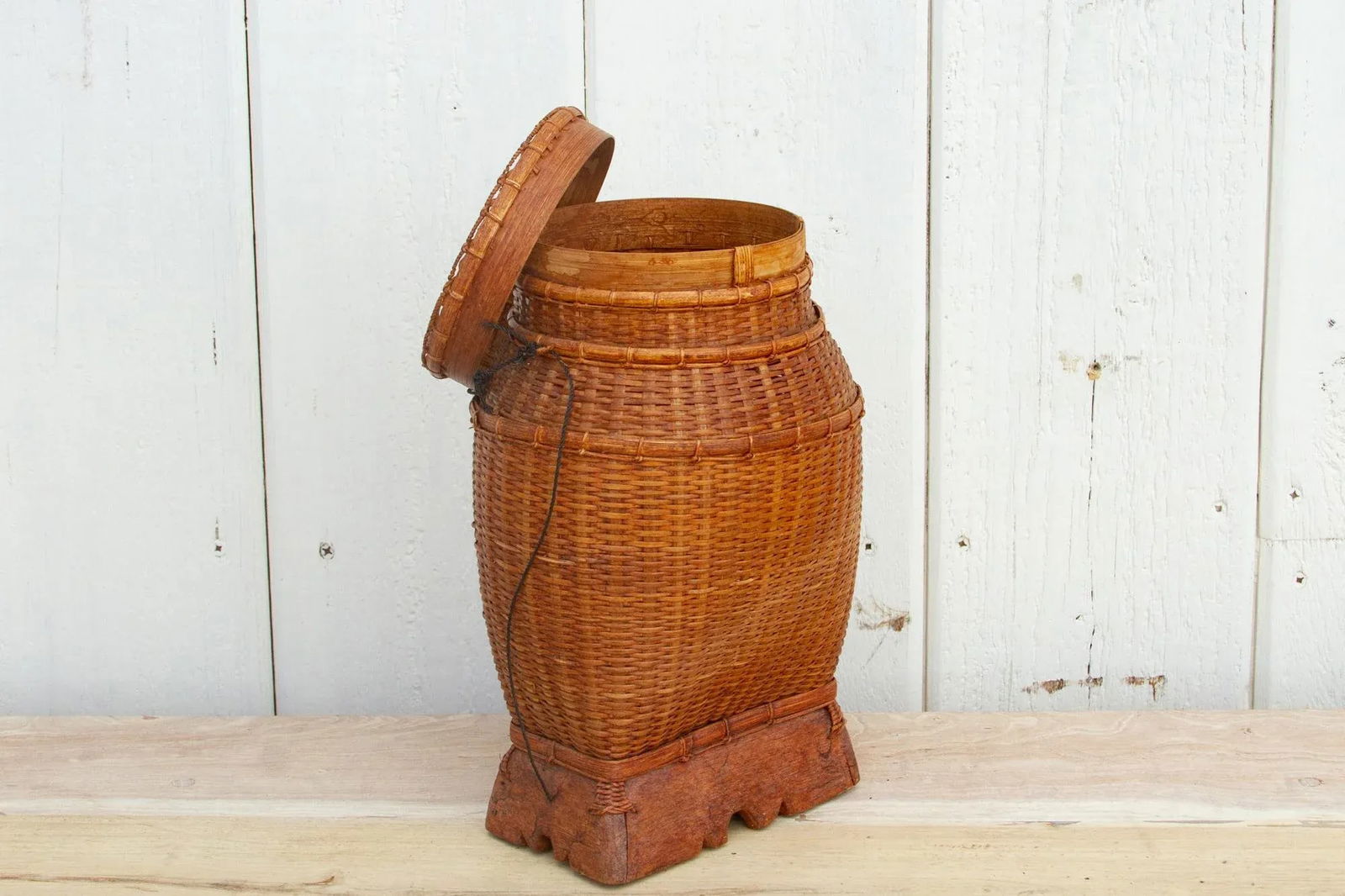 Vintage Asian Round Woven Container - 4