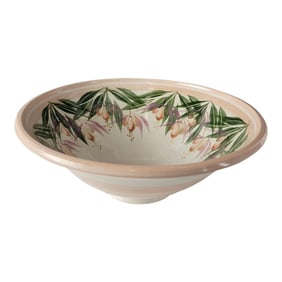 Vintage Studio Pottery Floral Mixing Bowl – 14" Hand Painted Snapdragons, Artisan Stoneware