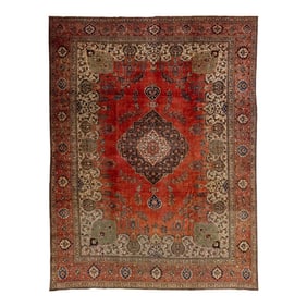 19th Century Antique Mahal Red Handmade Rosette Motif Persian Wool Rug