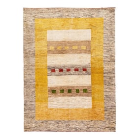 Modern Persian Gabbeh Handmade Designed Brown and Yellow Wool Rug
