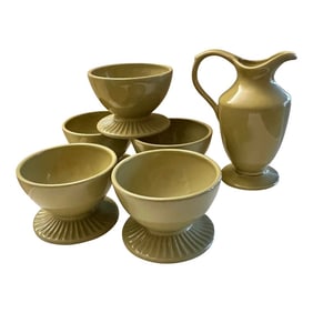 Vintage Waterford Pedestal Breakfast Cereal & Milk Set - 5 Bowls & Milk Pitcher - Set of 6