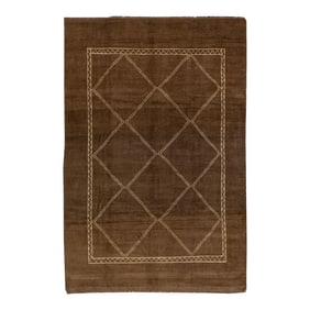 Modern Moroccan Style Brown Handmade Tribal Wool Rug