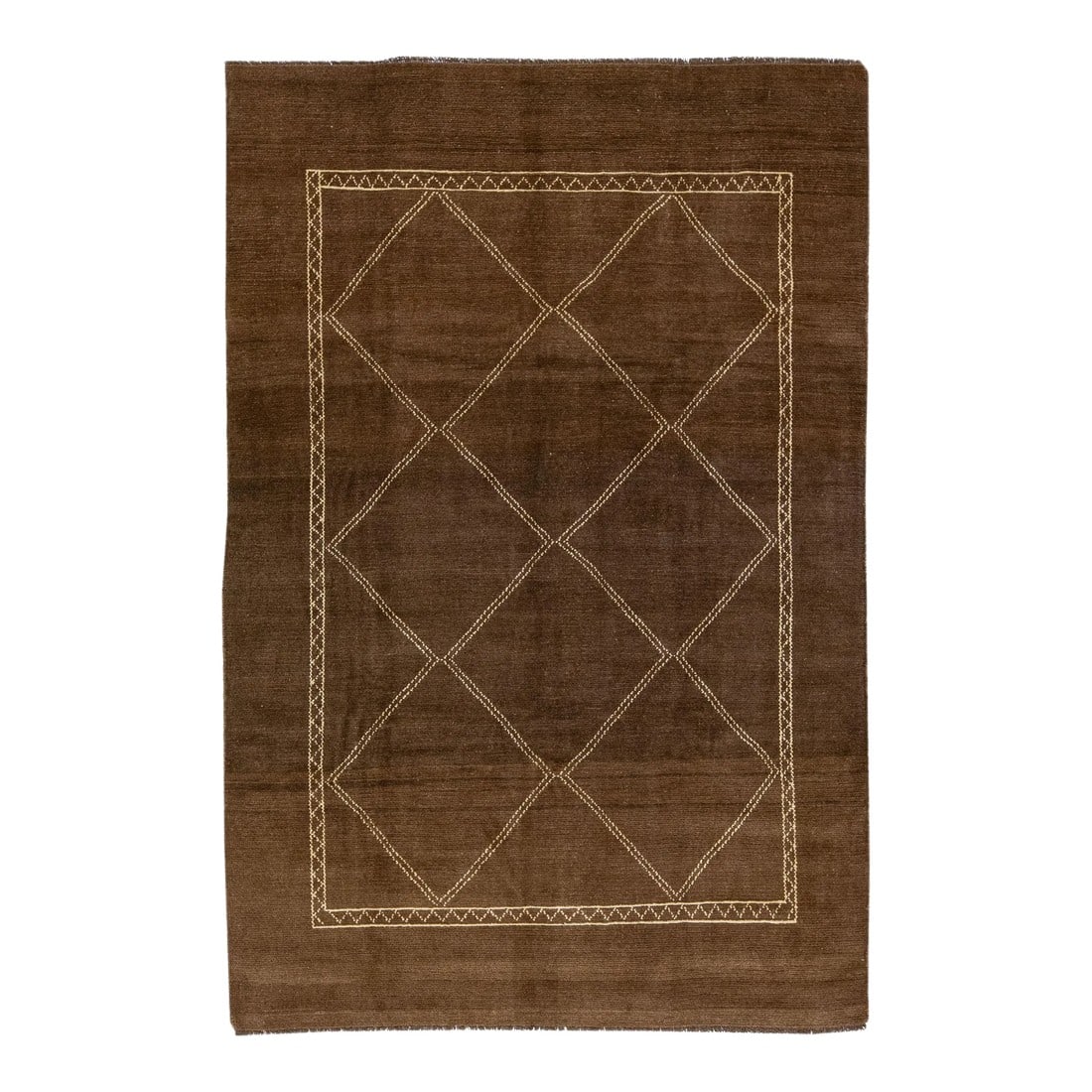 Modern Moroccan Style Brown Handmade Tribal Wool Rug: This Beautiful Moroccan-style handmade wool rug makes part of our Northwest collection and features a brown color field and beige accents in a gorgeous geometric tribal design. This rug measures: