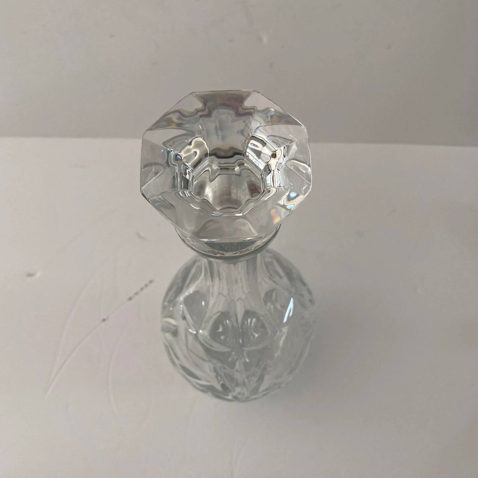 Vintage 1980s Cut Crystal Cylindrical Decanter With Octagonal Stopper - 3