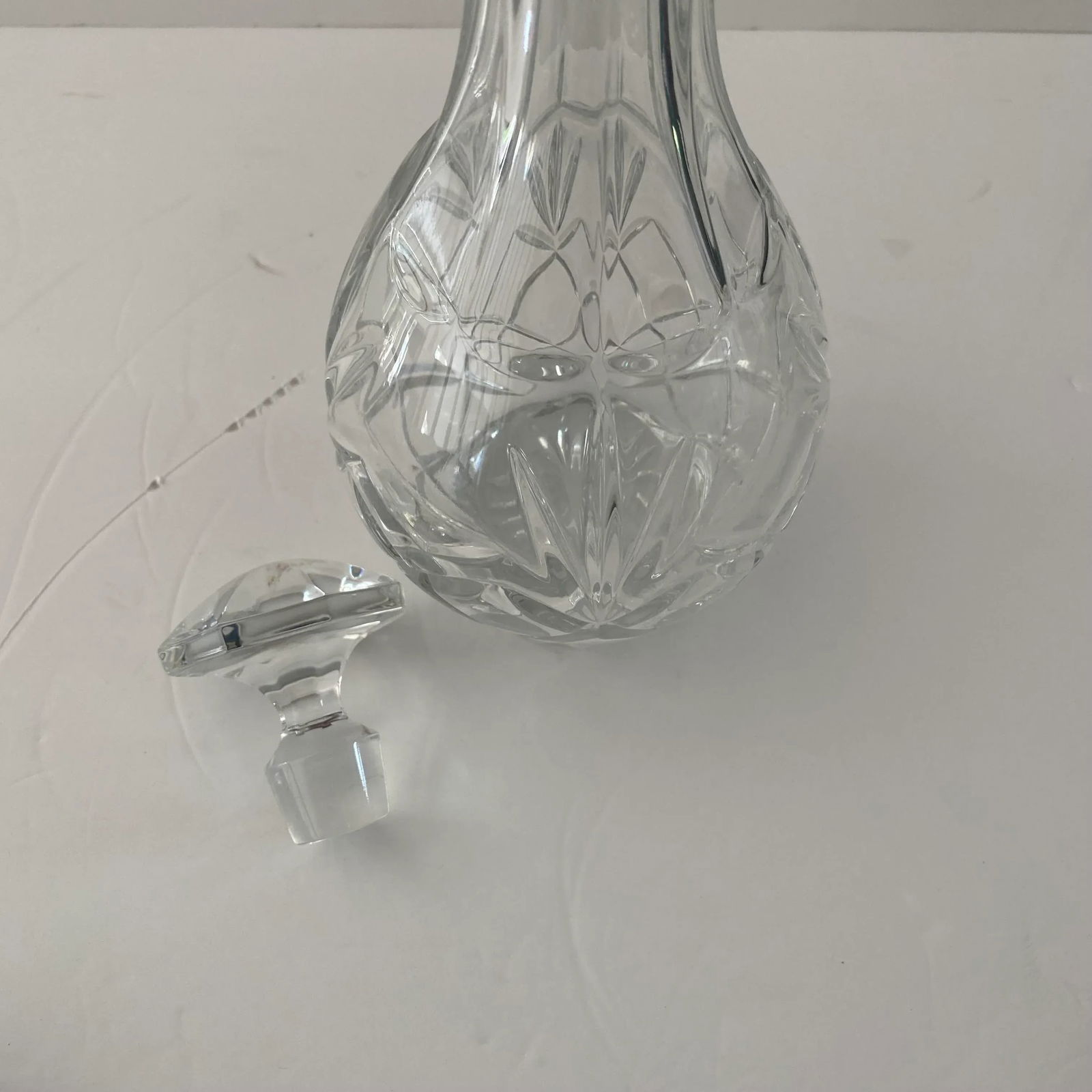Vintage 1980s Cut Crystal Cylindrical Decanter With Octagonal Stopper - 4
