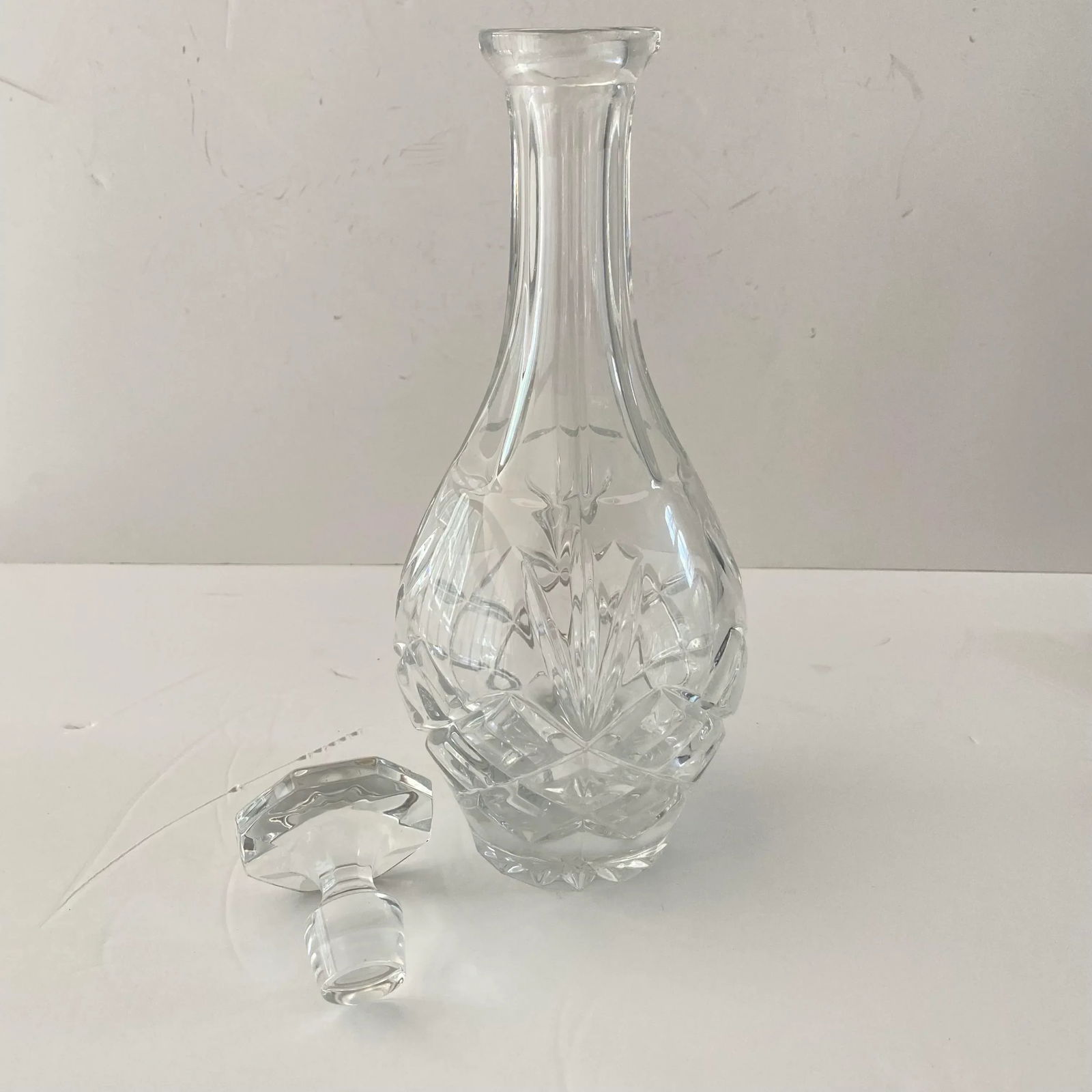 Vintage 1980s Cut Crystal Cylindrical Decanter With Octagonal Stopper - 5