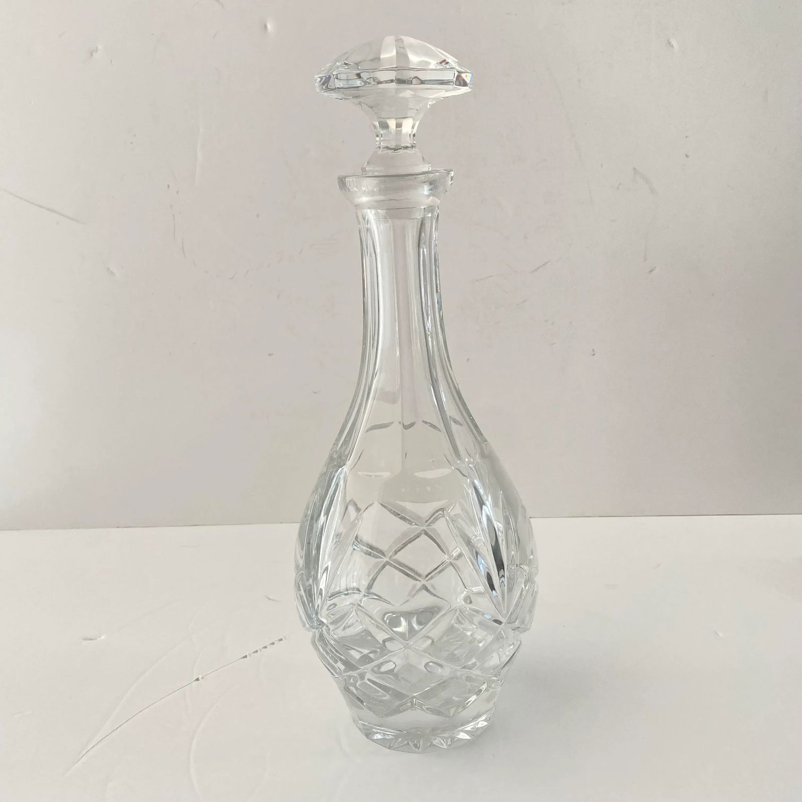 Vintage 1980s Cut Crystal Cylindrical Decanter With Octagonal Stopper - 6