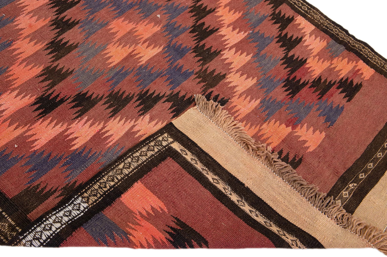 Mid-20th Century Turkish Kilim Peach Handmade Tribal Wool Rug - 2