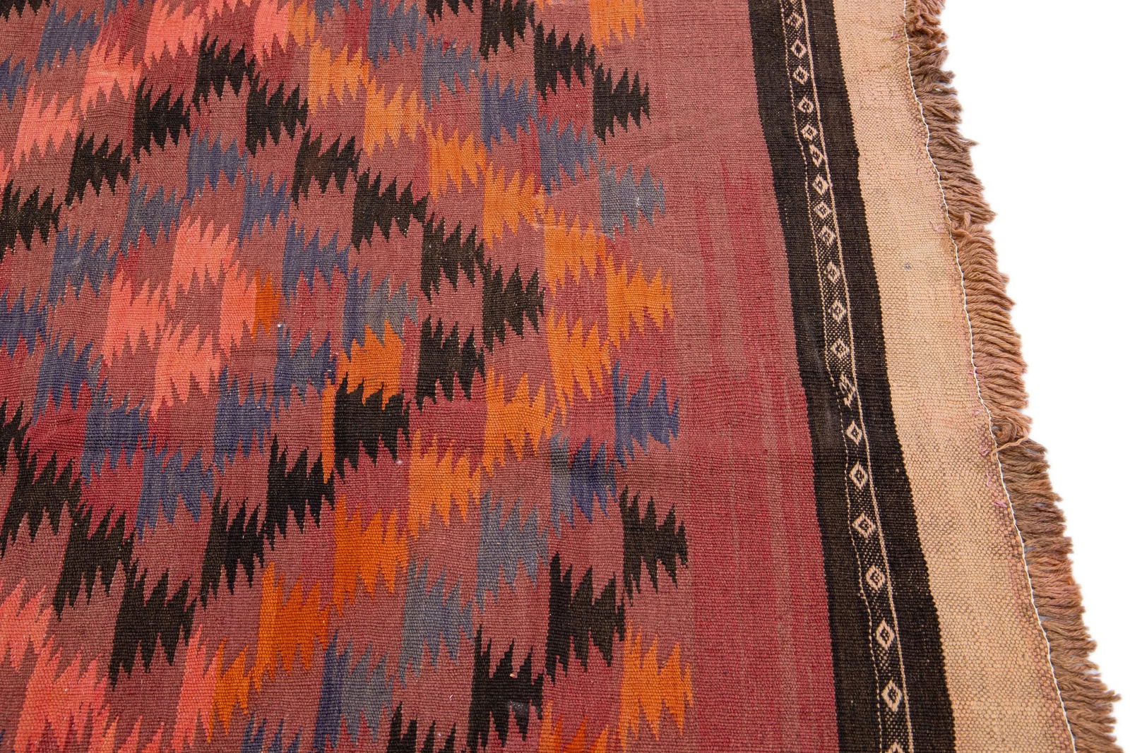 Mid-20th Century Turkish Kilim Peach Handmade Tribal Wool Rug - 6