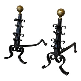 19th French Wrought Iron Firedogs or Andirons
