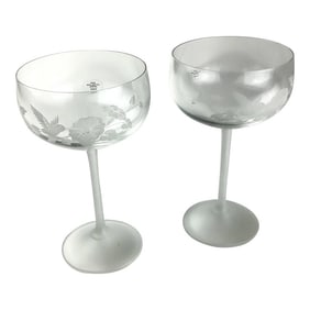 Vintage Full Lead Crystal Champagne Glasses Hummingbird Motif