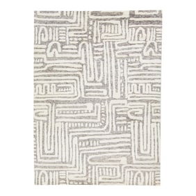 Modern Moroccan Style Handmade Ivory Wool Rug With Abstract Motif by Apadana