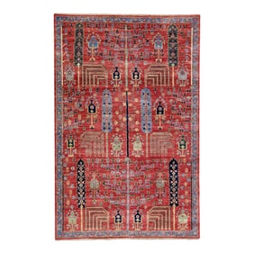 Modern Bidjar Style Red Handmade Wool Rug With Geometric Floral Motif