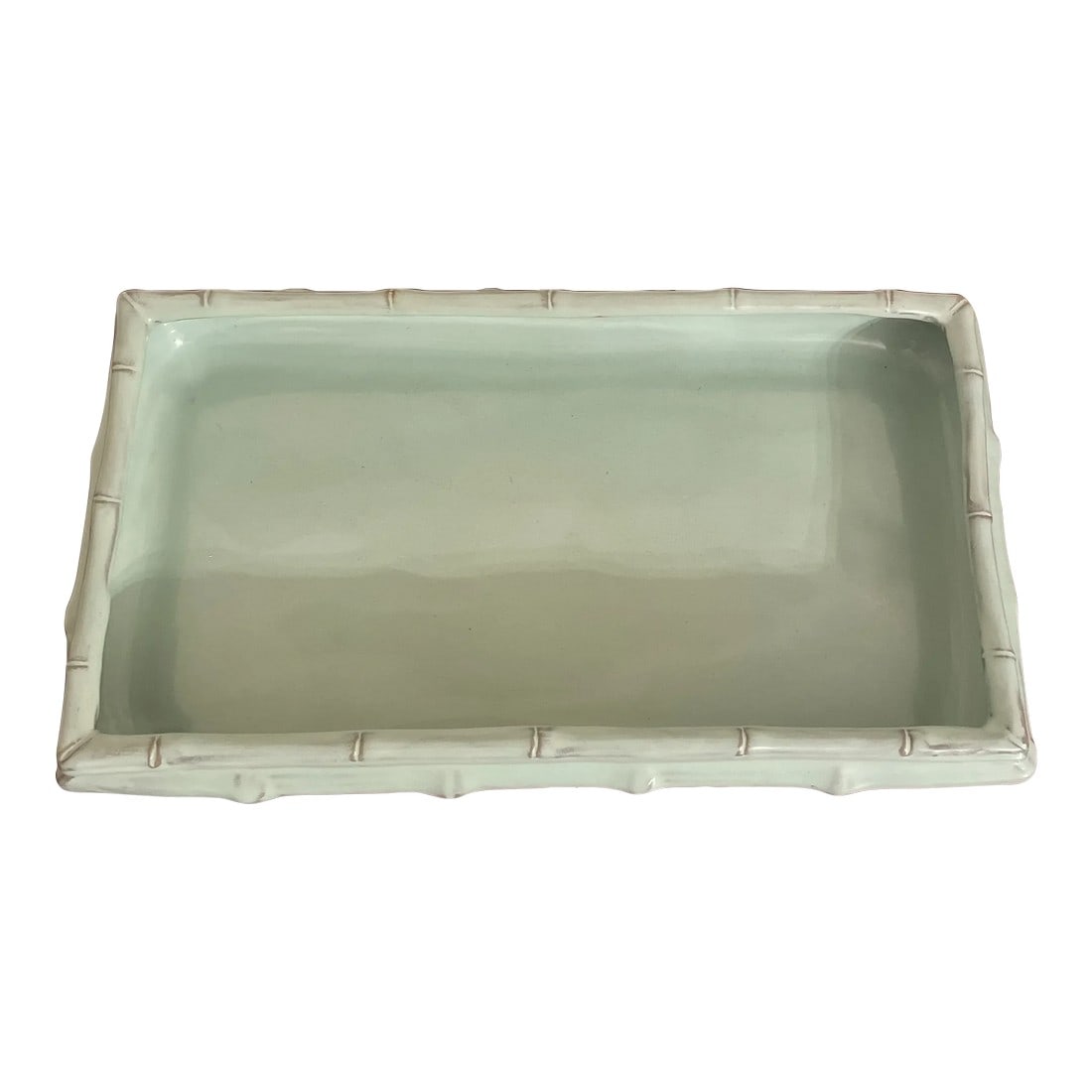 Vintage Turquoise Bamboo Planter: Chic turquoise planter with bamboo pattern. Great color, great shape, great design Condition: Alterations: Unknown Imperfections: Some Imperfections Condition Notes: No chips or cracks, see photos