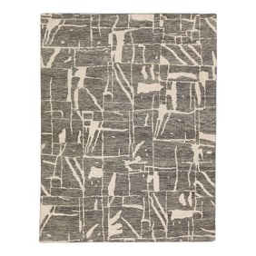 Contemporary Texture Handmade Pewter Green Designed Wool Rug