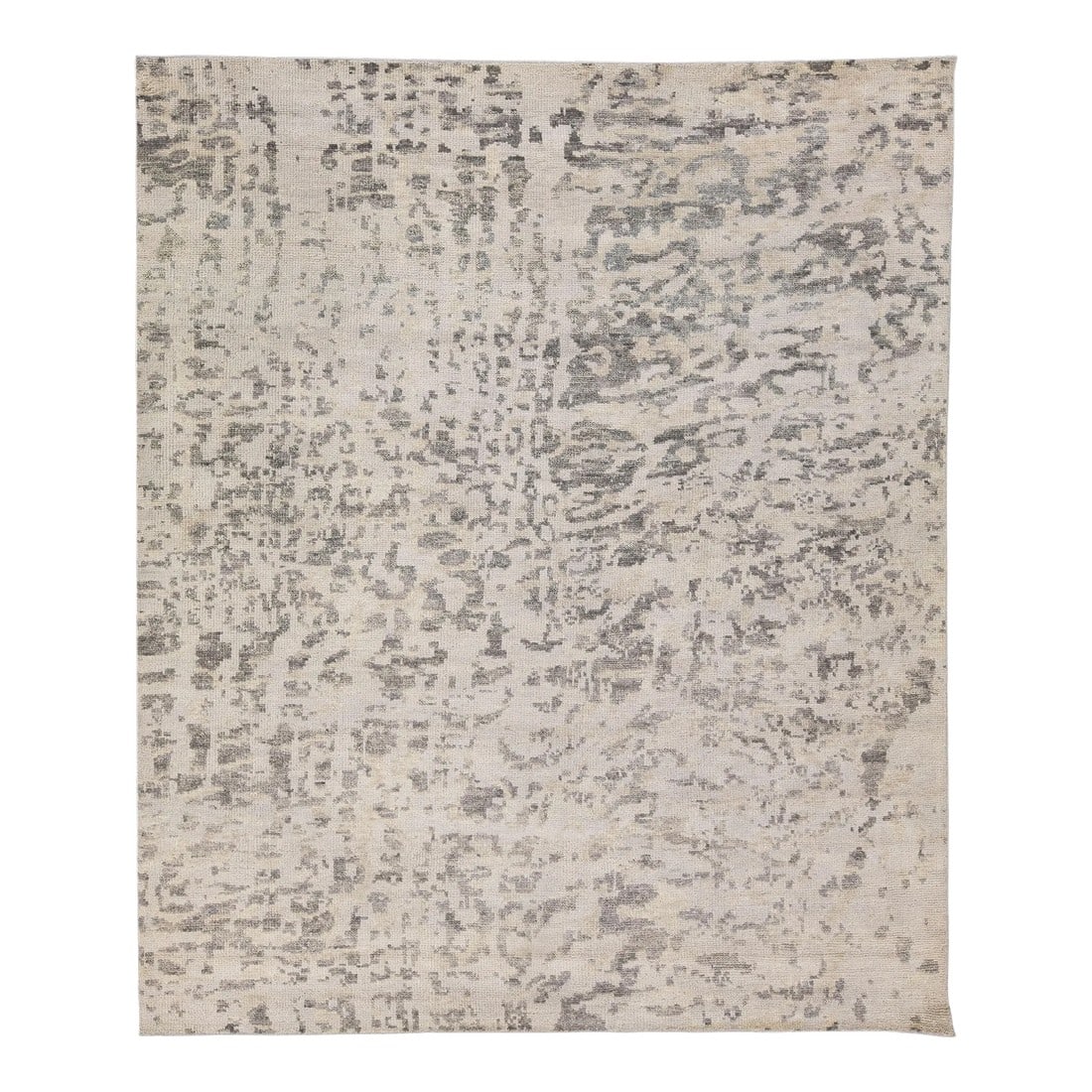 Contemporary Abstract Handmade Gray & Beige Wool Rug: Beautiful Contemporary Thom Filicia Home Collection Rugs. This Indian hand-knotted rug is made of wool and has a gray-beige field and dark gray accents all over the design. Thom FiliciaÂ´s