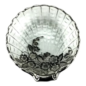 Silver Etched Glass Scallop Trinket Dish