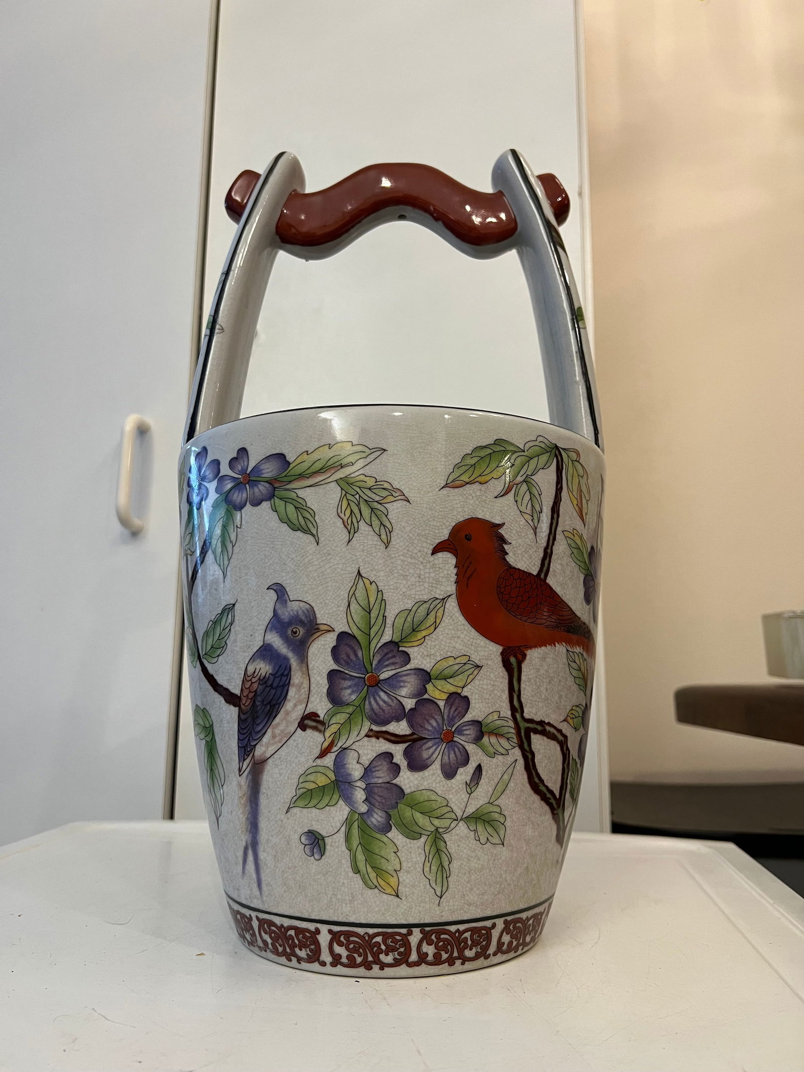 20th Century Asian Ceramic Water Well Bucket Vase/Planter - 7