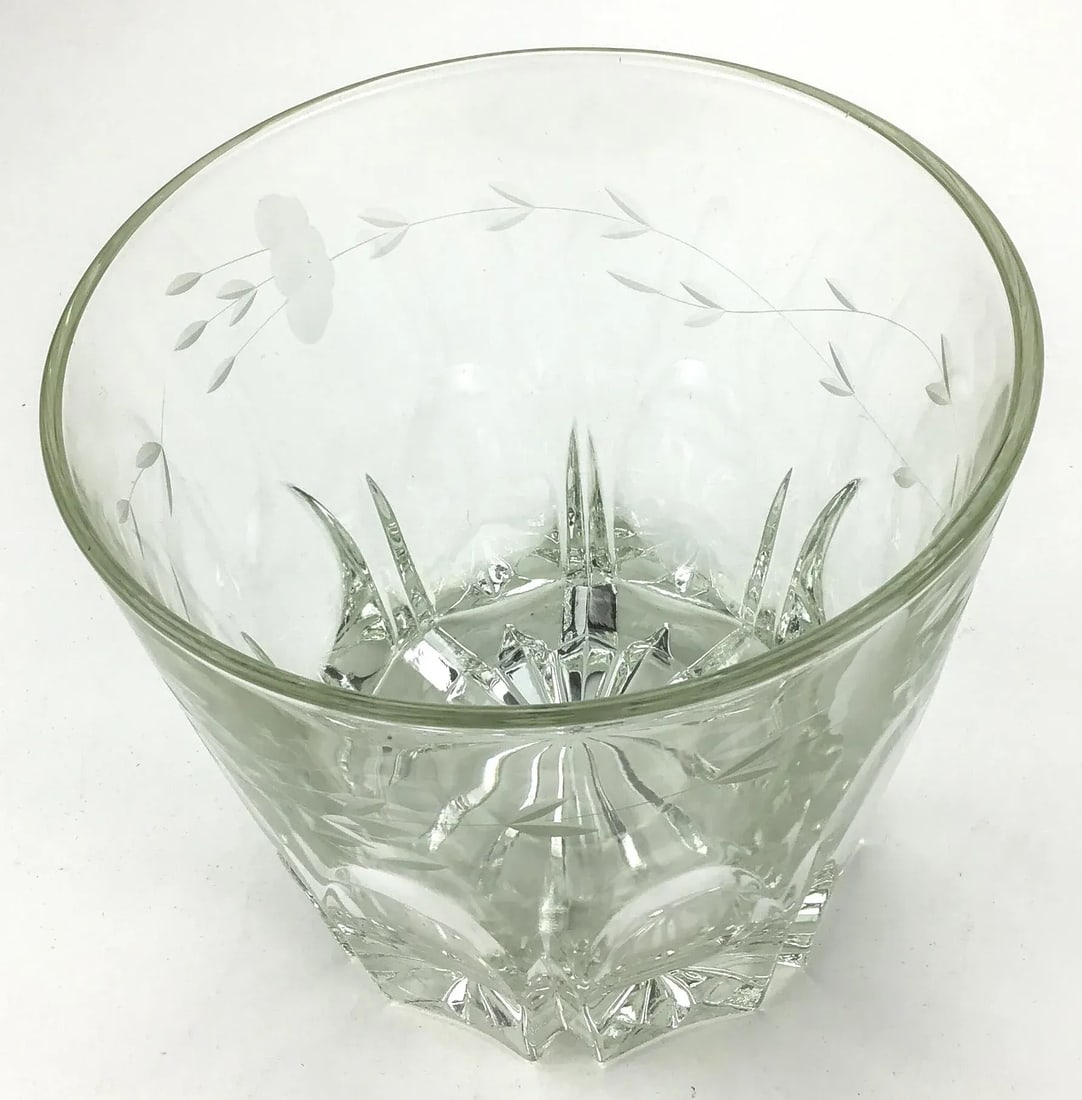 Mid Century Etched Heavy Glass Ice Bucket - 2