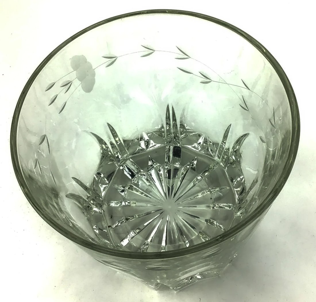 Mid Century Etched Heavy Glass Ice Bucket - 4
