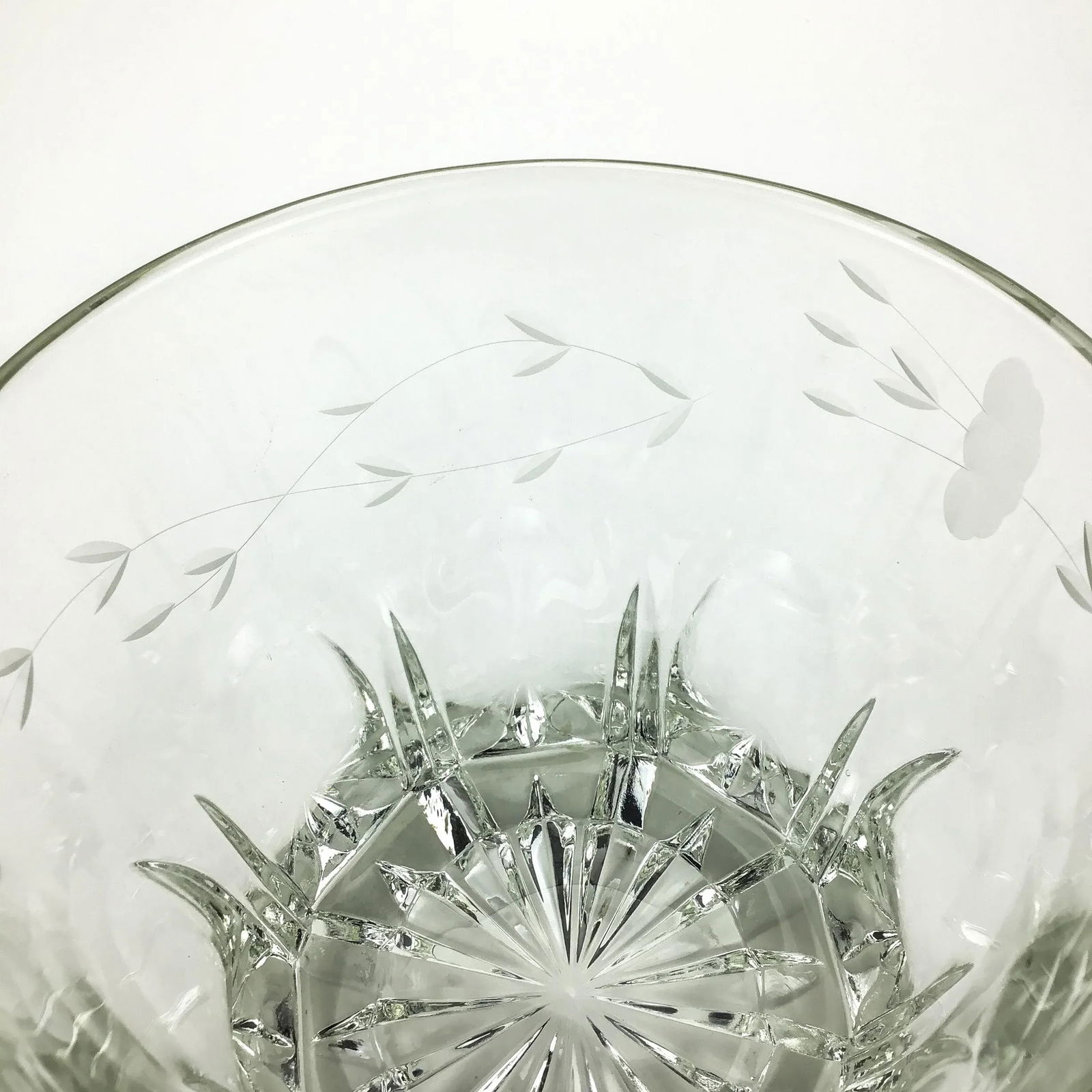 Mid Century Etched Heavy Glass Ice Bucket - 6