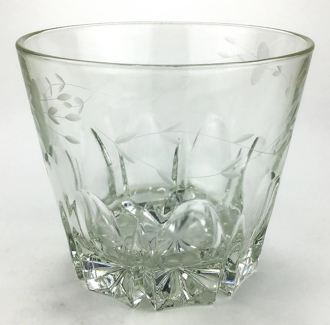 Mid Century Etched Heavy Glass Ice Bucket - 7