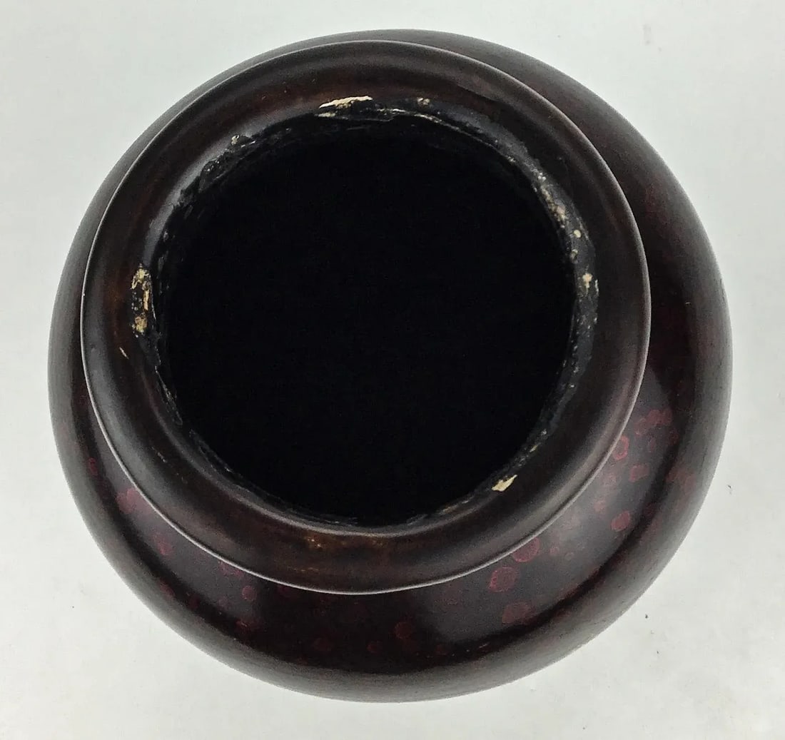 Vintage Artisan Lacquered Metal Hand Painted Vase Japan - 11