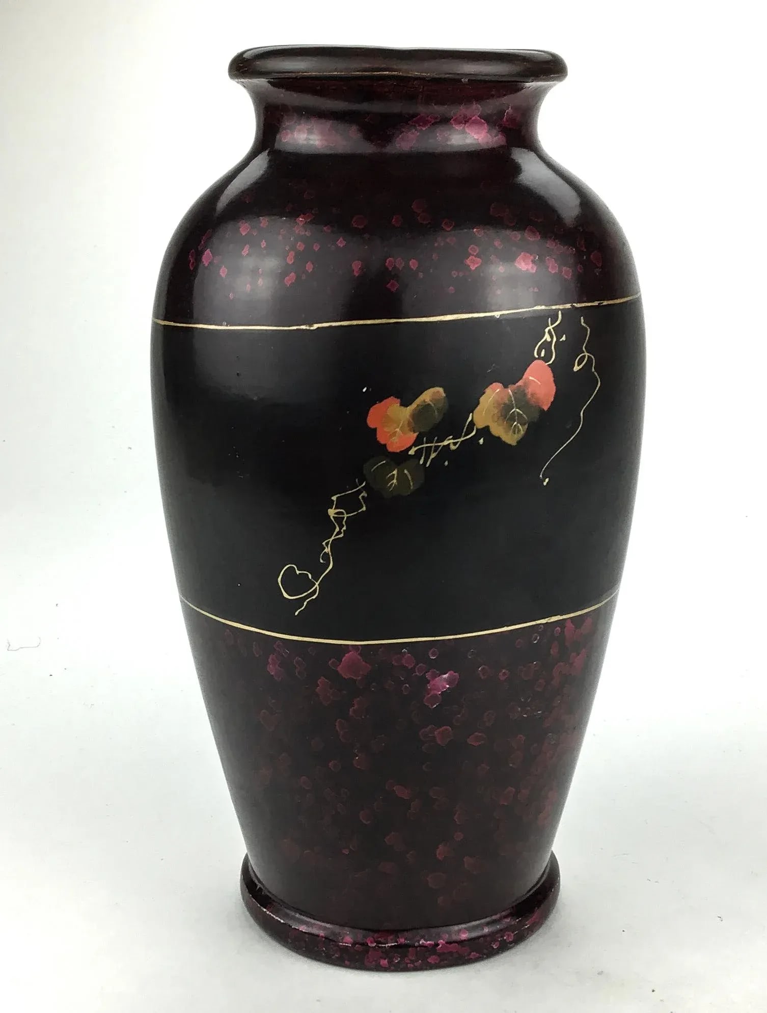 Vintage Artisan Lacquered Metal Hand Painted Vase Japan - 4