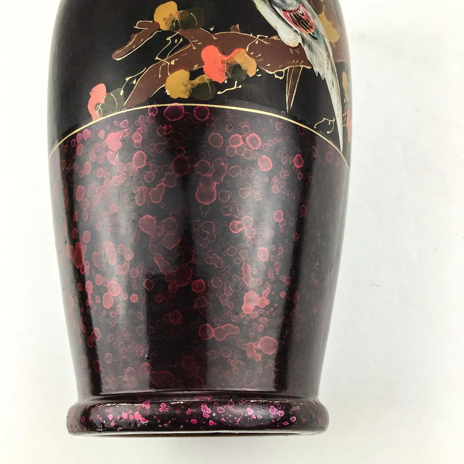 Vintage Artisan Lacquered Metal Hand Painted Vase Japan - 6